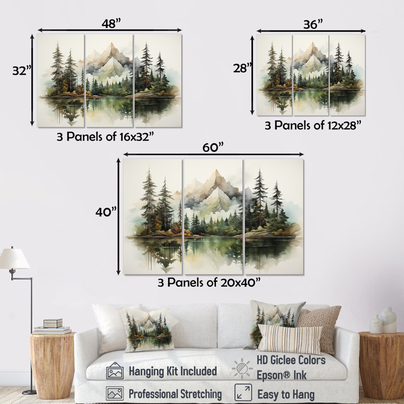 Crivello - Ensemble de décorations murales paysage de montagnes, Toile tendue, H 40 po x l 60 po