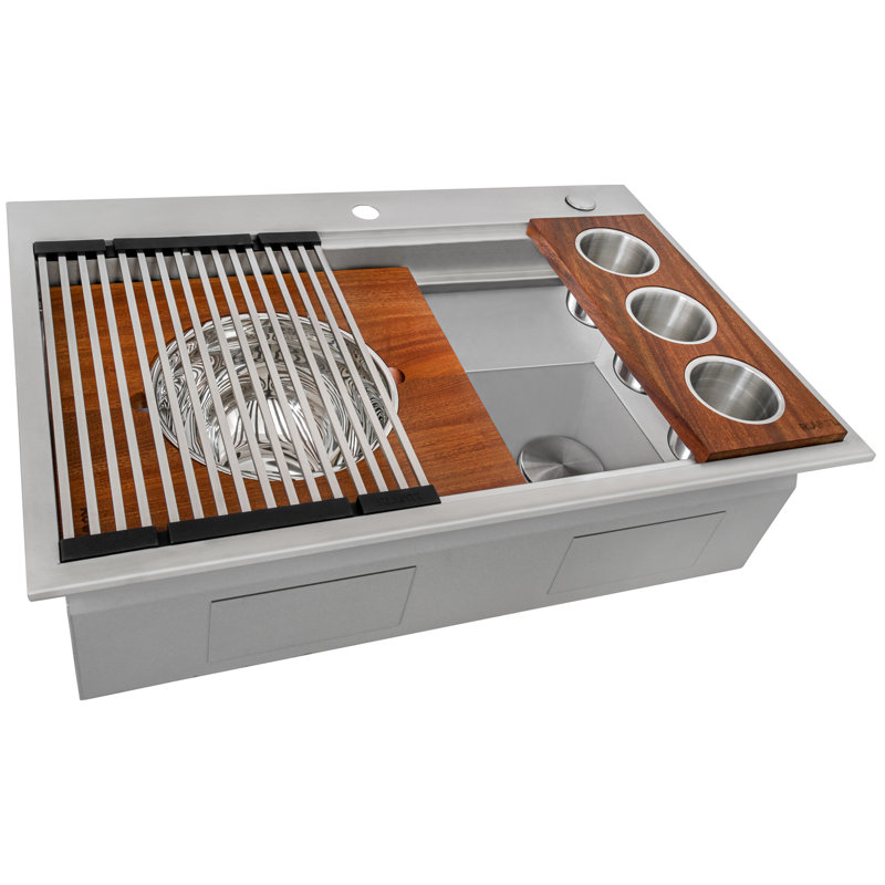 Évier de cuisine encastré à deux niveaux Ruvati Workstation, H 10 po x l 22 po x L 33 po
