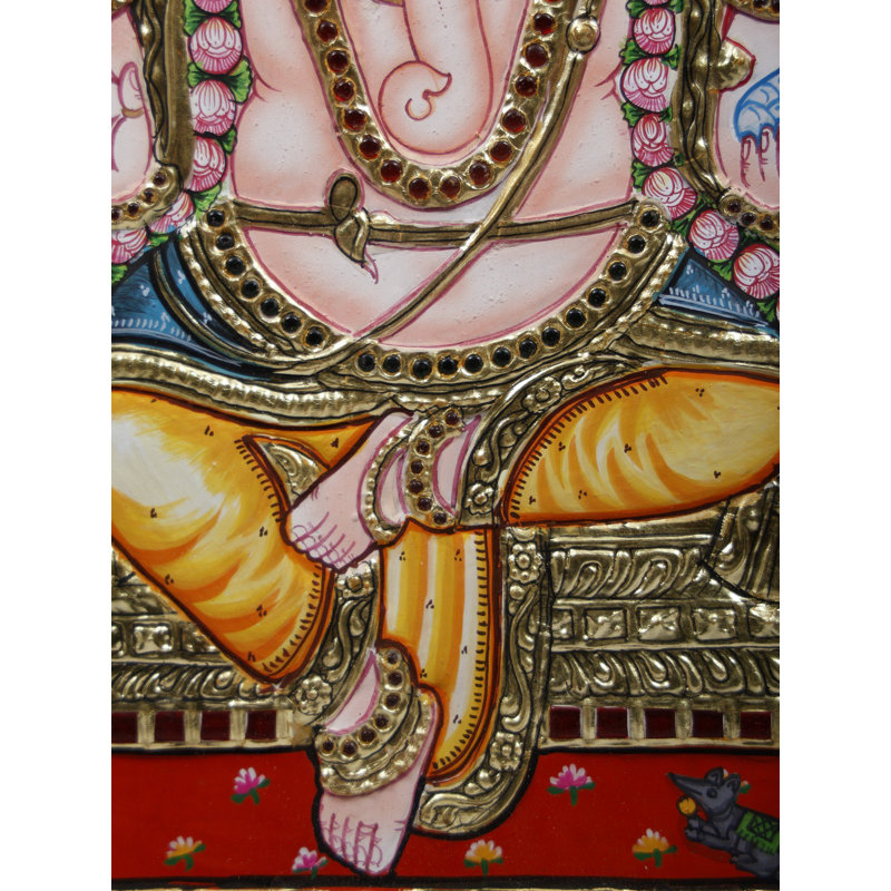 Bénédiction du dieu Ganesha | Or 24 carats | Peinture encadrée de Tanjore