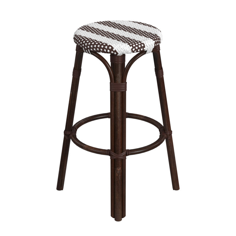 Tobias Rattan Bar Stool & Counter Stool, White/Brown Stripe/Dark Brown Rattan Frame, Bar Stool (30" Seat Height)