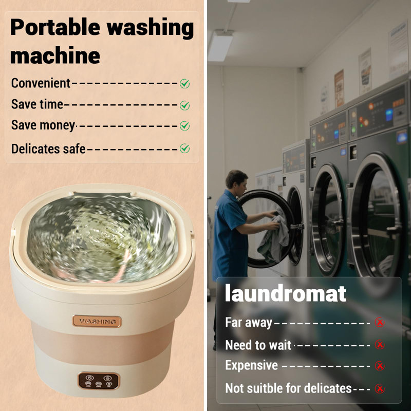 Machine à laver portable avec panier à linge, mini laveuse pliable de 12 L pour les sous-vêtements, les vêtements de bébé et les voyages