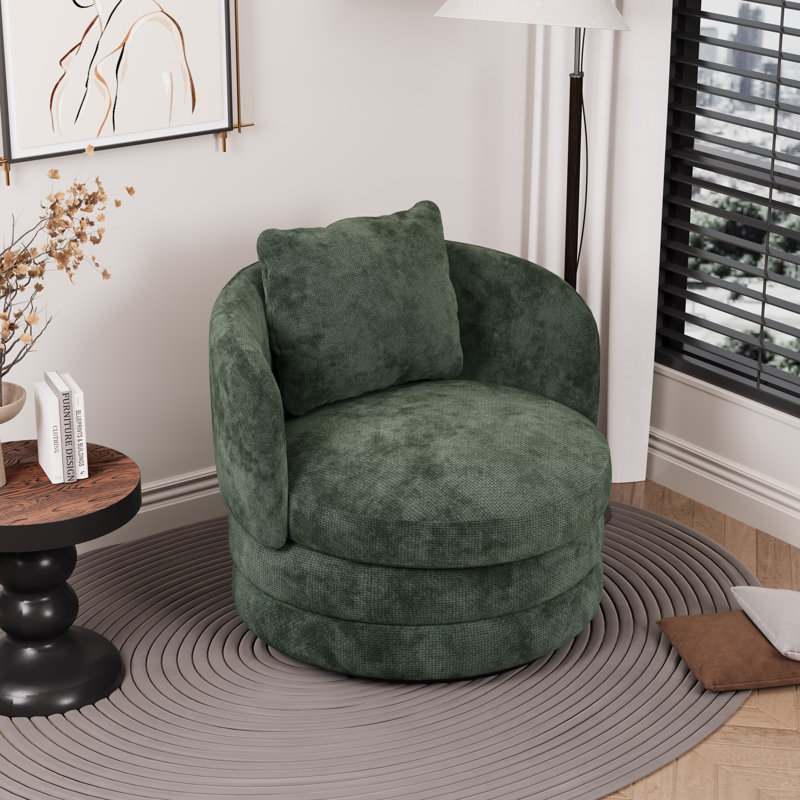 Fauteuil demi-tonneau pivotant en chenille Modern, Vert