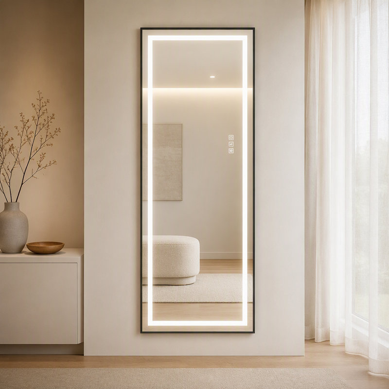 Miroir pleine longueur H 65 po x l 21 po à DEL, à intensité variable, à fixation au mur ou mural