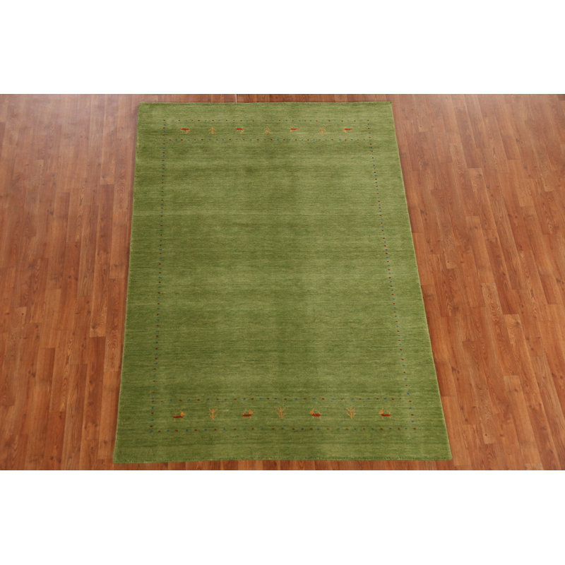 Tapis vert en laine de style Gabbeh vert 5 x 8