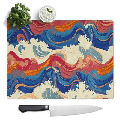 Beach Waves  Glass Chopping Board