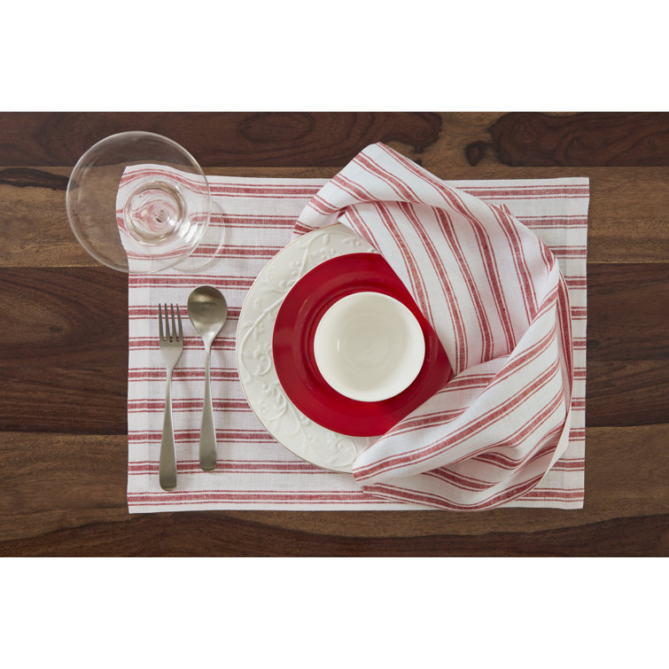 Capri Ticking Stripe - 100% Linen Placemats (Set of 4) Solino Home Color: Red and White
