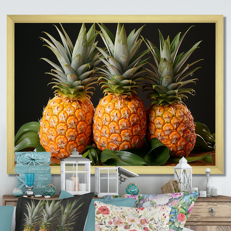 Doux ananas juteux délice, H 30 po x l 40 po x P 1,5 po, Cadre photo doré simple