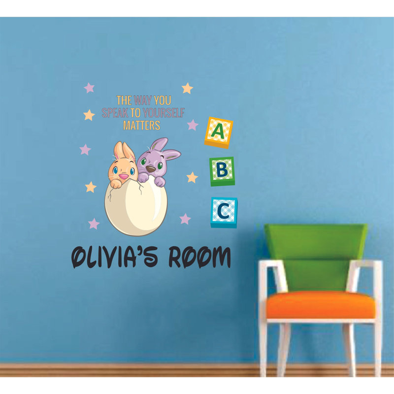 Adhésif décoratif de lapin de Pâques, citation mignonne de dessin animé de lapin, nom personnalisé, 40 po x 40 po