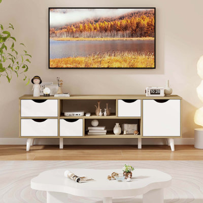 George Oliver Tv Stand For Tvs Up To 55" With Storage 4 Drawers & 2 Open Shelves For Bedroom