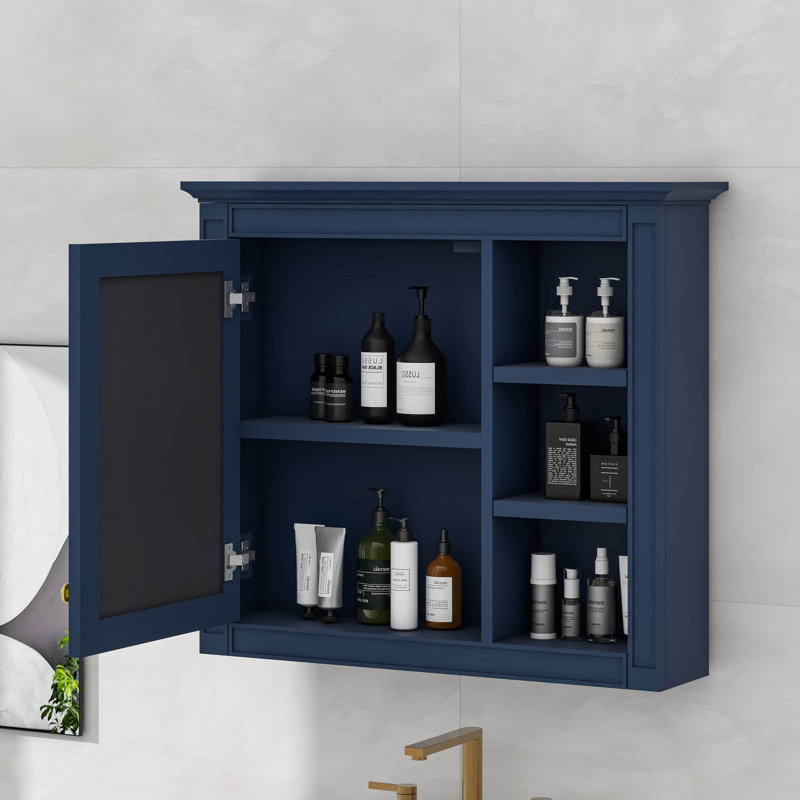 Pharmacie avec porte miroir et tablettes réglables, Bleu