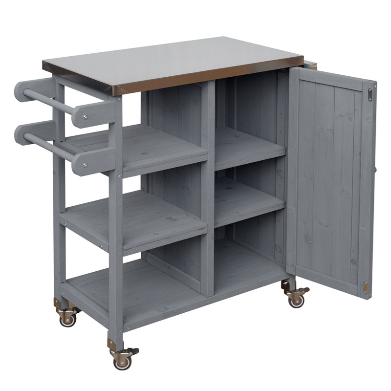 Îlot de cuisine extérieur pliable avec roulettes verrouillables, Gris