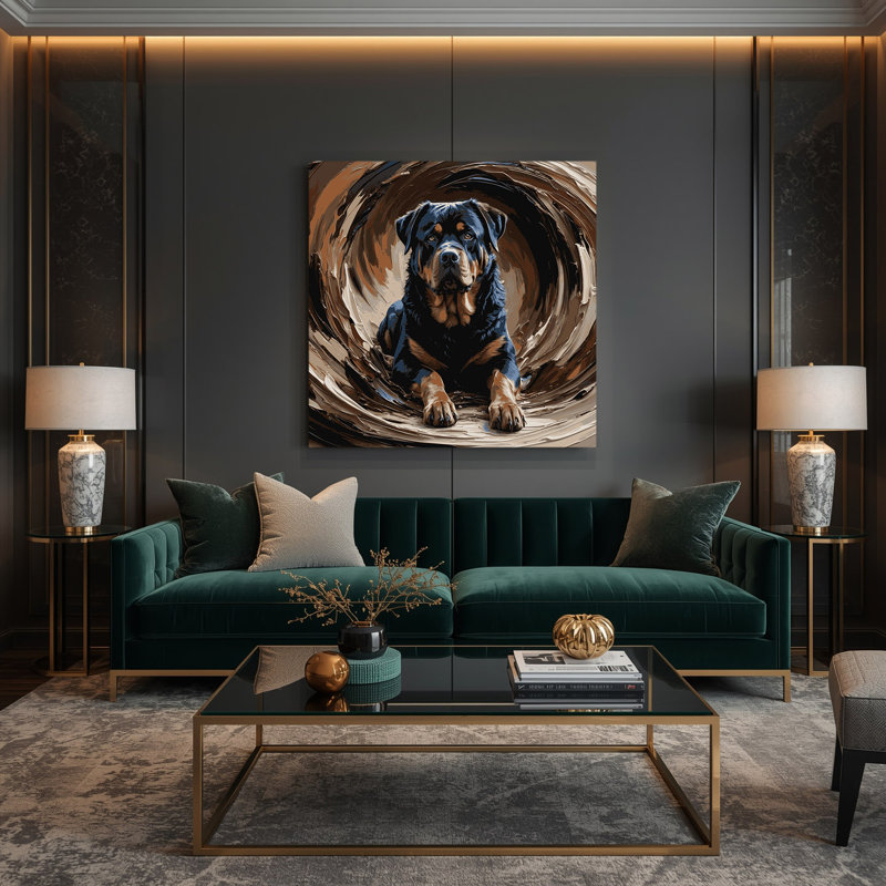 «Dogs Rottweiler», art mural sur toile noire, H 12 po x l 12 po