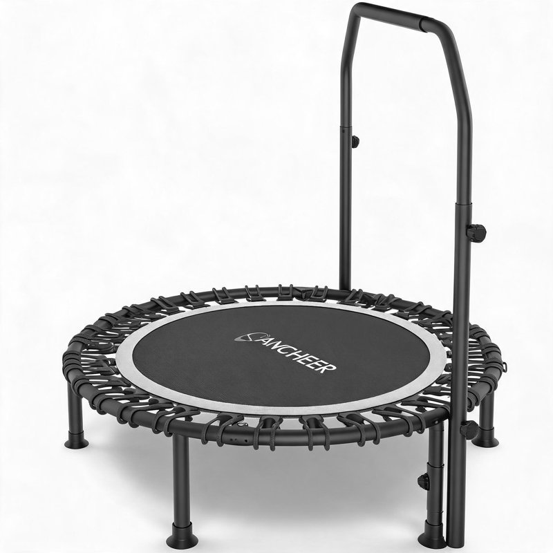 40" Foldable Mini Trampoline,Max Load 450Lbs Indoor Trampoline,With 4 Level Adjustable Foam Handle And Resistance Bands,Adult Exercise Trampoline For Home, Garden, And Gym