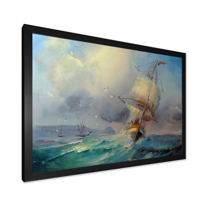 Vieille Bataille Navale de mer - on, Toile avec cadre noir, H 24 po x l 36 po x P 1 po