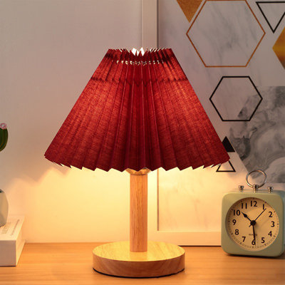 Table Lamp For Bedroom Infinitely Dimmable Nightstand Lamp With Umbellate Flaxen Fabric Shade For Living Room Office Dorm Solid Wood LED Bulb Included