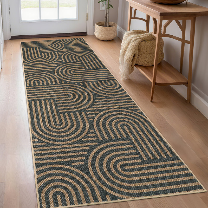 Modern Runner Rug for Hallway 2x6 Striped Easy Jute Rug with Non-Slip Backing, Washable Geometric Stain-Resistant Kitchen Runner