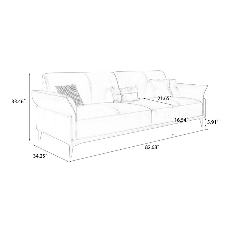 Genuine Leather Modular Sofa cushion couch, 33.46" H x 82.68" W x 34.25" D, Coffee