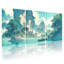Landscape & Nature Mountain Lake Temple Boat Reflection Sky Trees Water Set of 3 Canvas Wall Art Prints-772960420