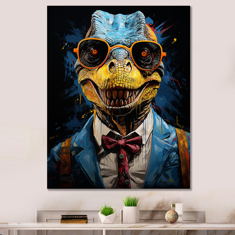 Classical Dino Grace In Suit - Dinosaur Wall Art, Wrapped Canvas, 40" H x 30" W x 1.5" D