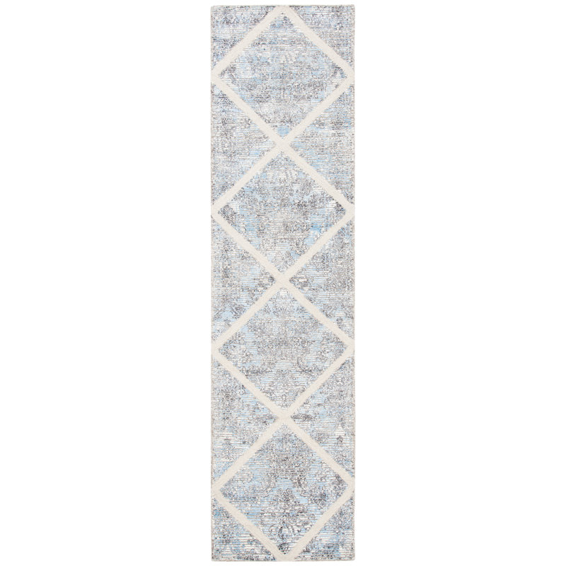 Anyce 600 Hand Tufted Wool/Viscose Geometric Rug in Ivory, Runner 2'3" x 9'