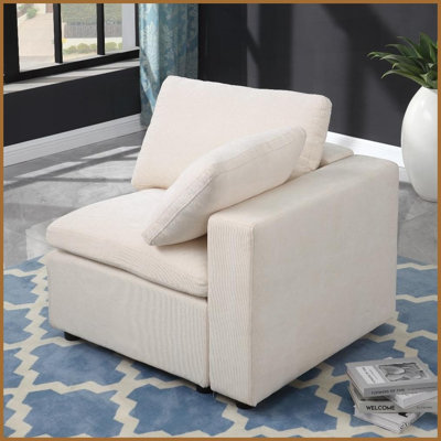 Beige Chenille Modern Modular Sectional Sofa – Right Facing, Solid Wood Frame, Reconfigurable for Living Room