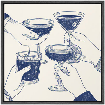 Classic Cocktail Glasses Cheers Line Art Bar Scene – Pictures Framed Canvas Print Wall Art