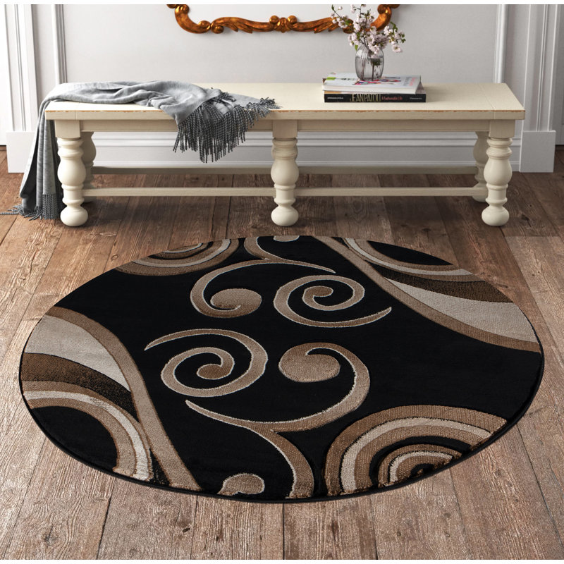 Tapis noir / brun Adonia, Rond 8 pi 1 po