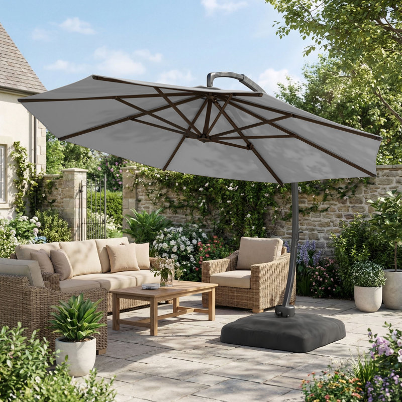 Parasol en porte-à-faux Ebonique 11 pi Deluxe avec base incluse, Gris