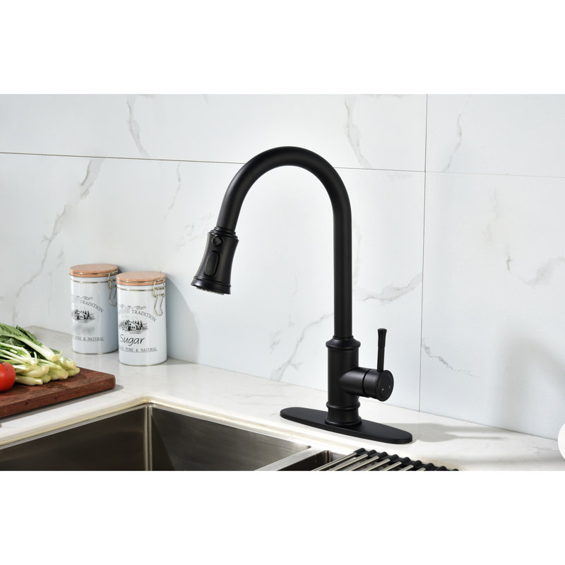 Matte Black Stainless Steel Kitchen Sink Faucet With Reliable Pull Down And Single Handle