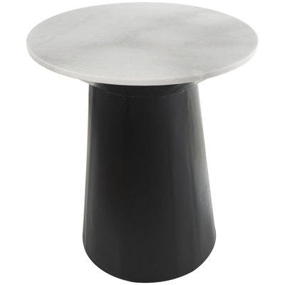 Cole And Grey Marble Geometric Accent Table With Black Wooden Base