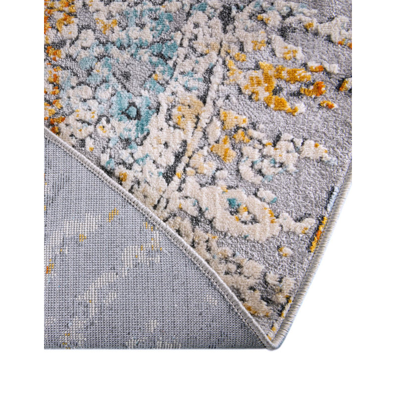 Tapis abstrait gris, Rond 3 pi 7 po