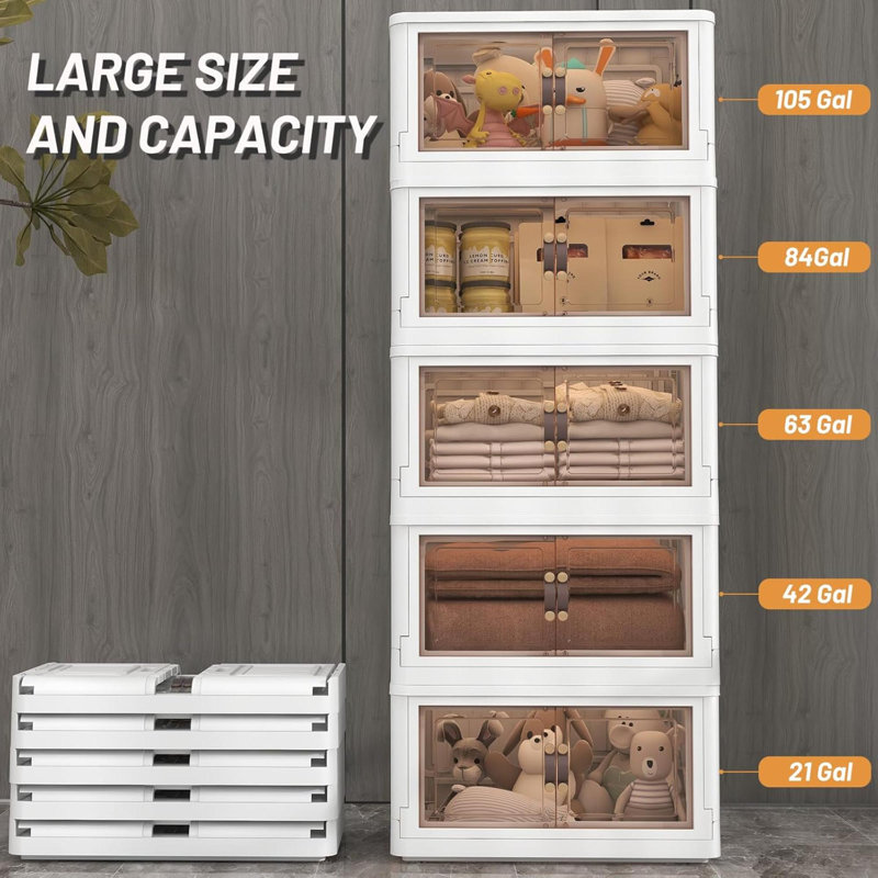 4 Storage Bins With 4 Lids, 78 Qt White Closet Organizers And Storage, 3 Packs Stackable Storage Bins With Wheels,Double Door Collapsible Storage Bins For Home And Office
