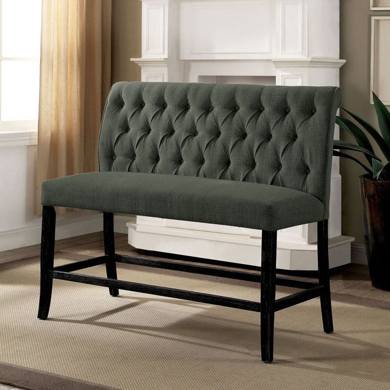 Banc rembourré Biyron, Noir antique, Gris