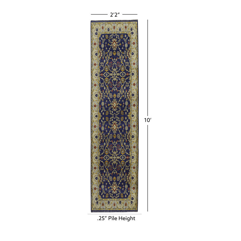 Laurel Marmara Machine Woven Polyester No Pattern Area Rug in Navy, Runner 2'2" x 10'