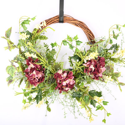 24" Handcrafted Hydrangea Spring Summer Front Door Flower Wreath
