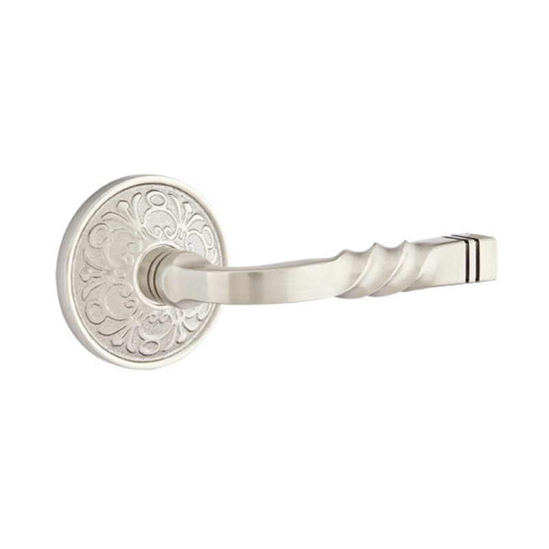 Santa Fe Flat Passage (Hall & Closet) Door Lever with Round Rosette, Satin Nickel, Right