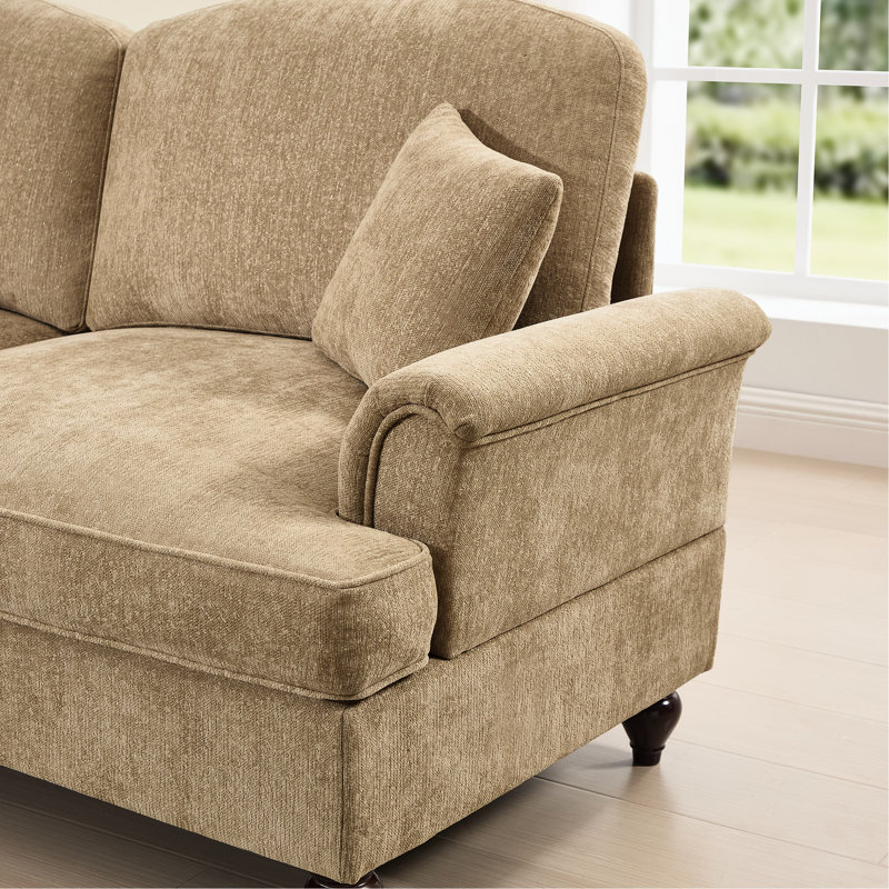 Canapé modulaire en chenille de café à 3 places avec accoudoirs évasés Soft And Smooth, Light Coffee