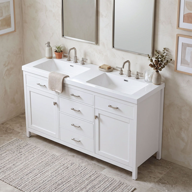 Meuble-lavabo double avec tablette réglable et tiroirs