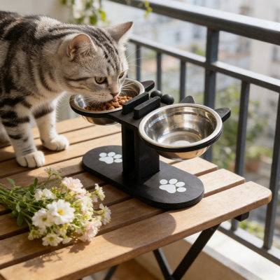 Mangeoire à bols en bois pour animaux