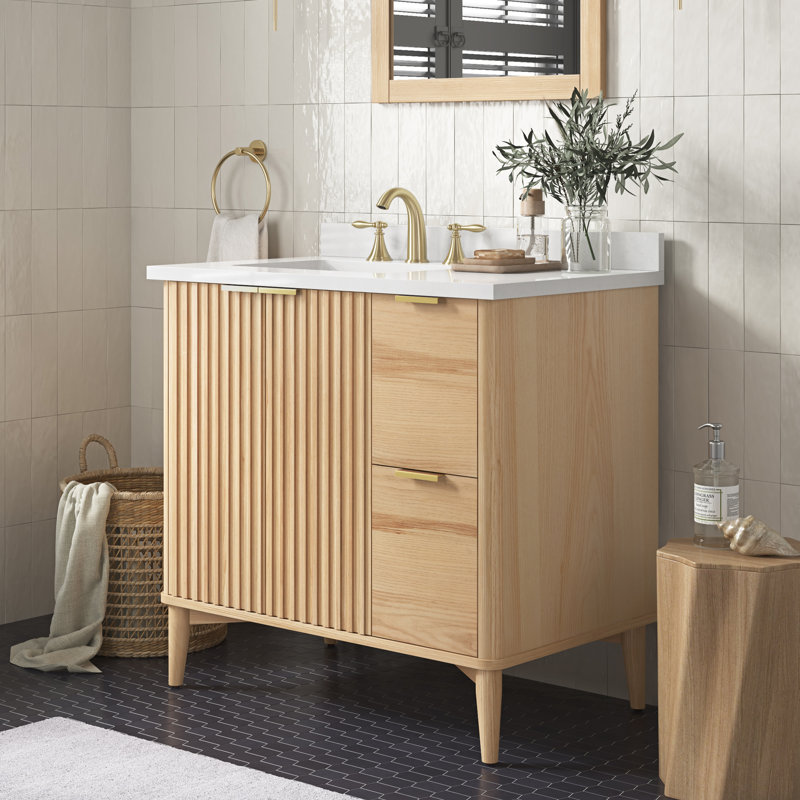 Meuble-lavabo simple 36 po Gabi, Bois de frêne rustique