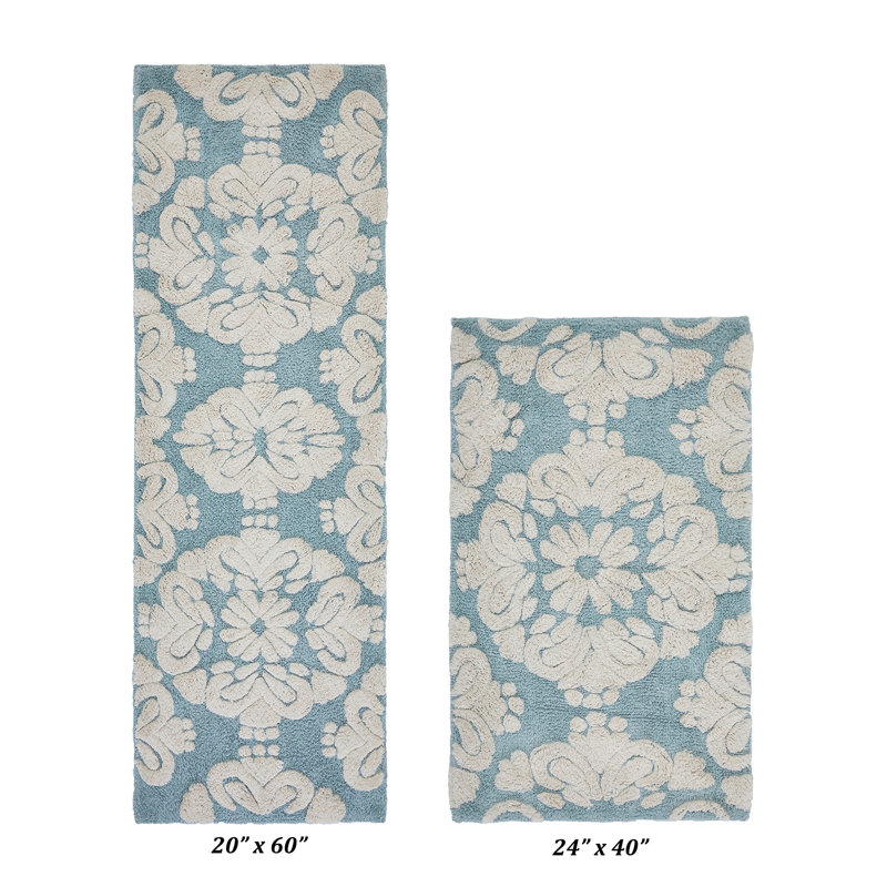 Chemash Premium 100% Cotton 1885 GSM 2-Piece Bath Rug Set, OEKO-TEX® Certified, Non-Slip Spray Latex Backing, Plush Tufted Bath Mats for Shower, Bathtub, Vanity & Double Sink Areas, Super Absorbent, Machine Washable, Blue