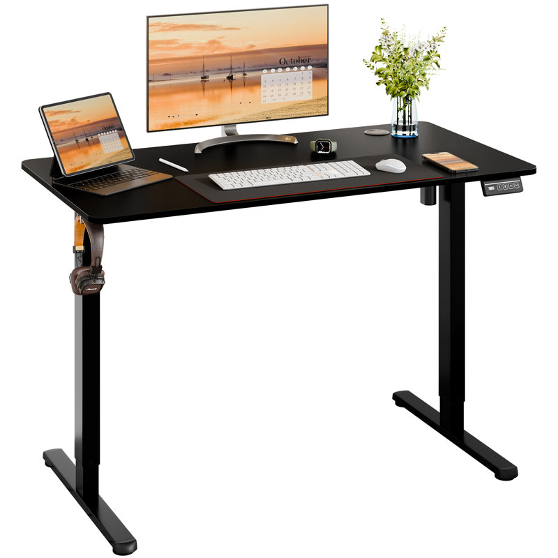 Electric Adjustable Height Standing Desk, Black / Black, 46.5" H x 47.2" W x 23.6" D
