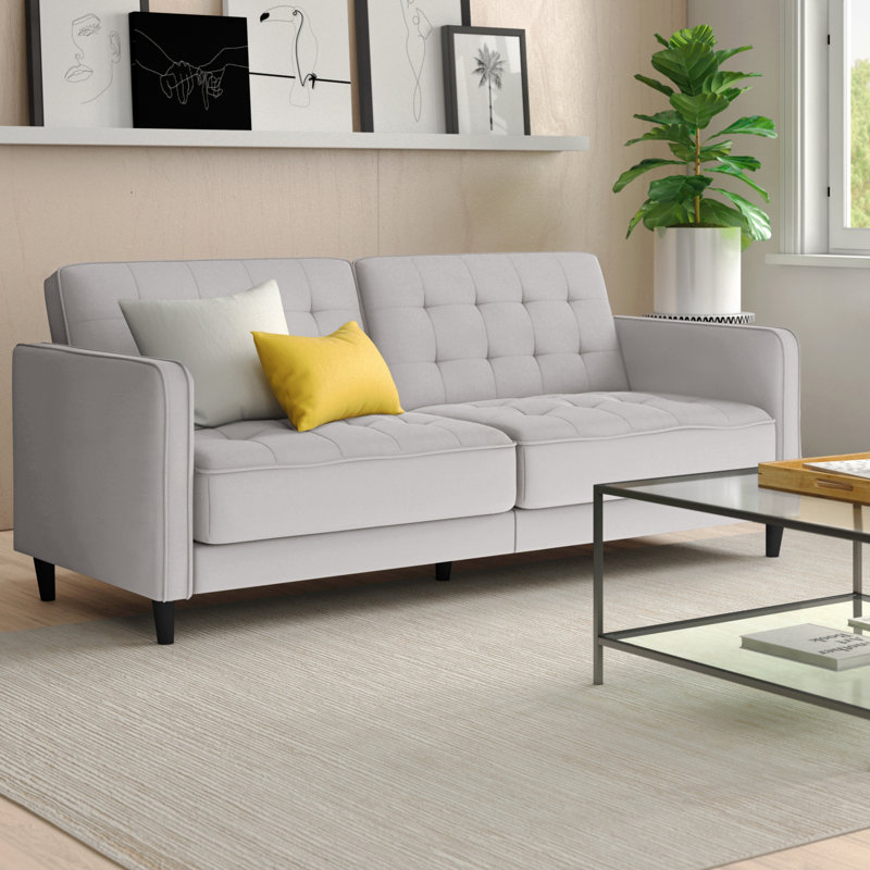 Aliscia Upholstered 81'' Sleeper Sofa, Beige 100% Linen, Tufted 100% Linen