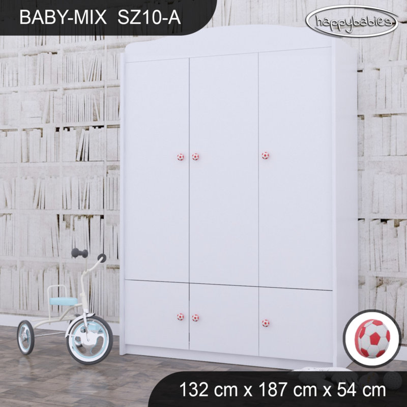 Baby 6 Door Wardrobe, Red/White