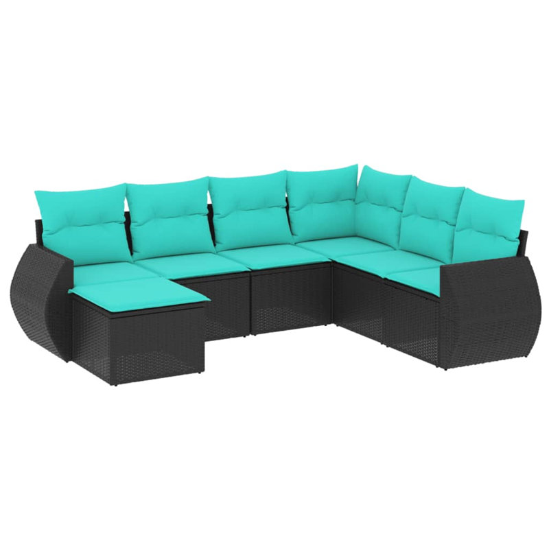  Ensemble de canapé de patio 7 pièces avec coussins en rotin de polyester noir