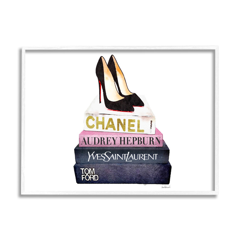 « mode book set black pump talons », impression, H 30 po x l 24 po x 1,5 po, Giclée encadrée blanc bord de mer