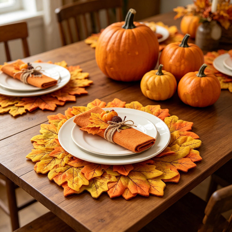 Napperon artificiel en feuille d'érable, décoration de table d'automne pour l'Action de grâce et l'Halloween