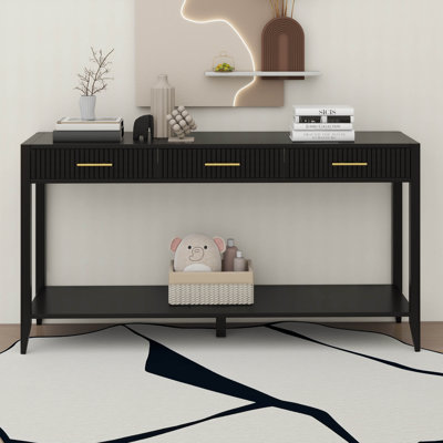 Console contemporaine de style contemporain avec 1 tablette et 3 tiroirs de rangement
