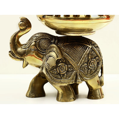 8" Brass Urli on Elephant with Ghungroo 