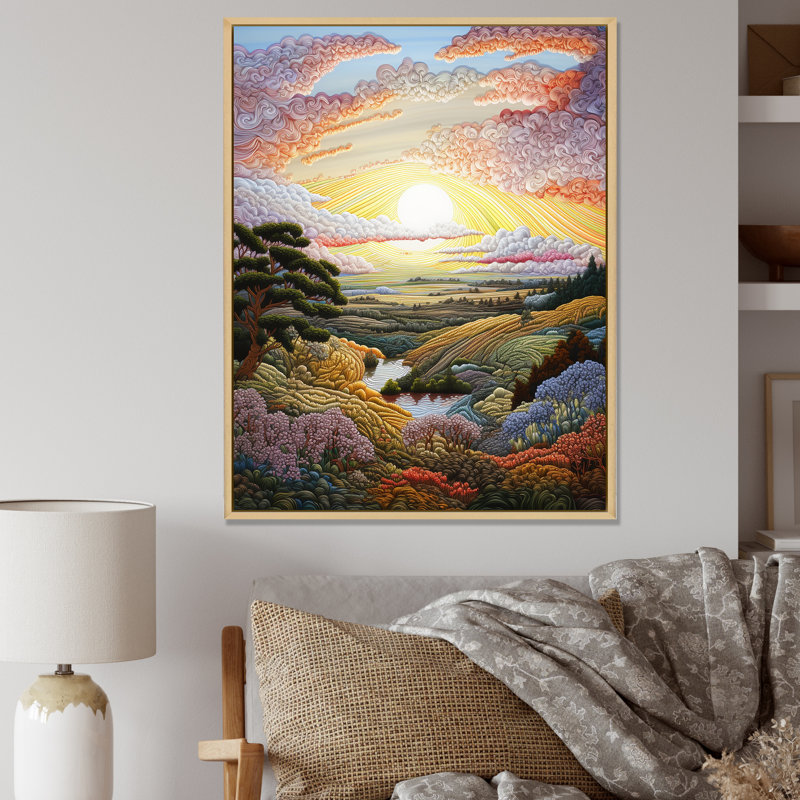 «Countryside Sunrise in Provence I», reproduction sur toile, H 44 po x l 34 po x P 1,5 po, Cadre naturel flottant